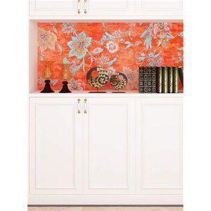 21" x 200" Vintage Floral Peel and Stick Orange Self Adhesive Wallpaper